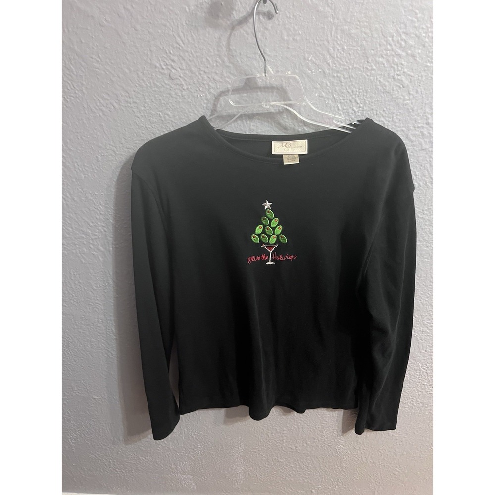 M&C Sportswear Women's Pullover Christmas Shirt Size XL‎ Black Olives